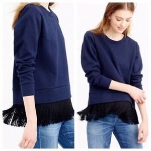 J. Crew Fringe Hem Navy Blue Pullover Sweatshirt S